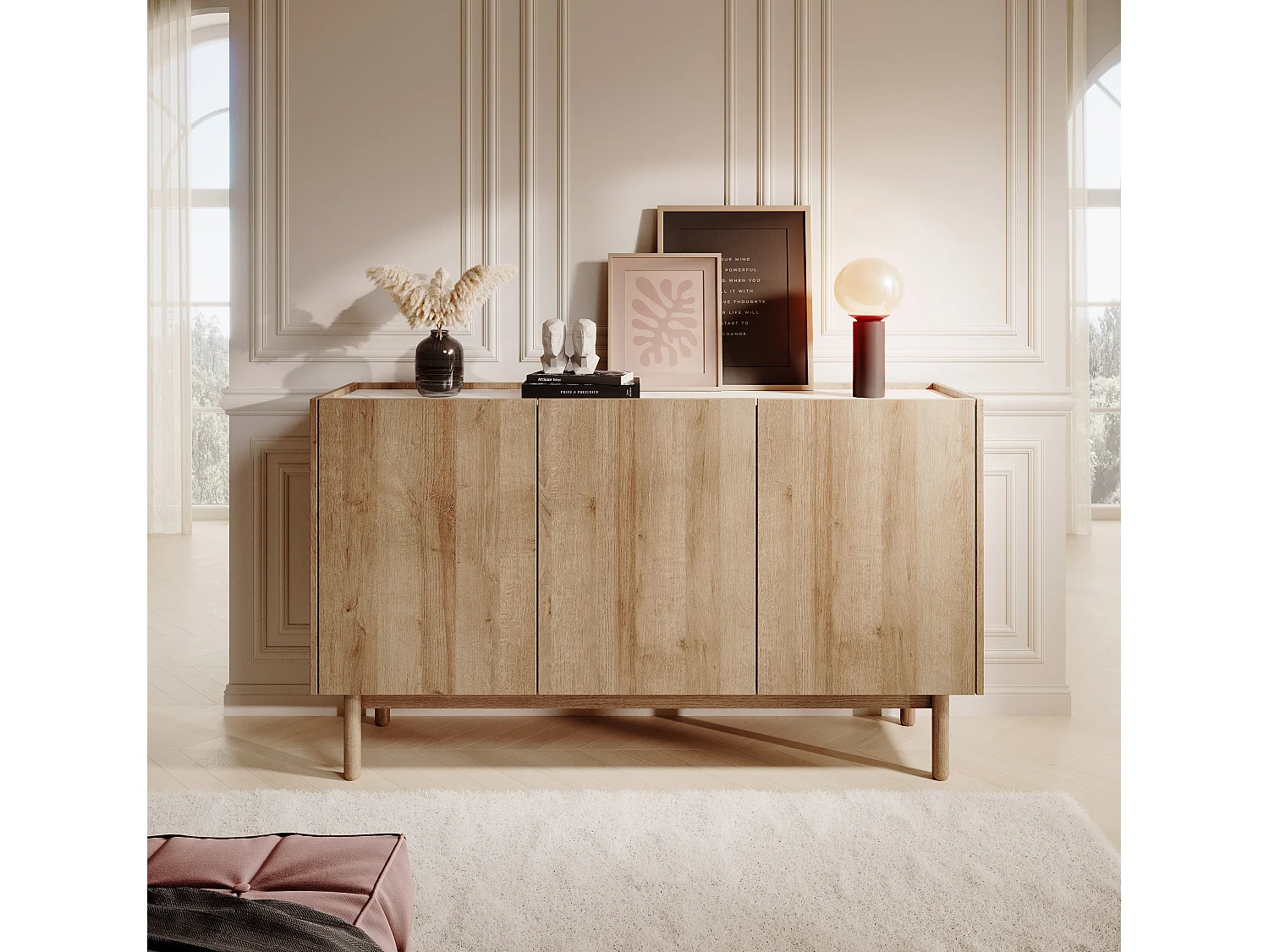 Buffet 3 portes en bois lamellé 144x83 cm