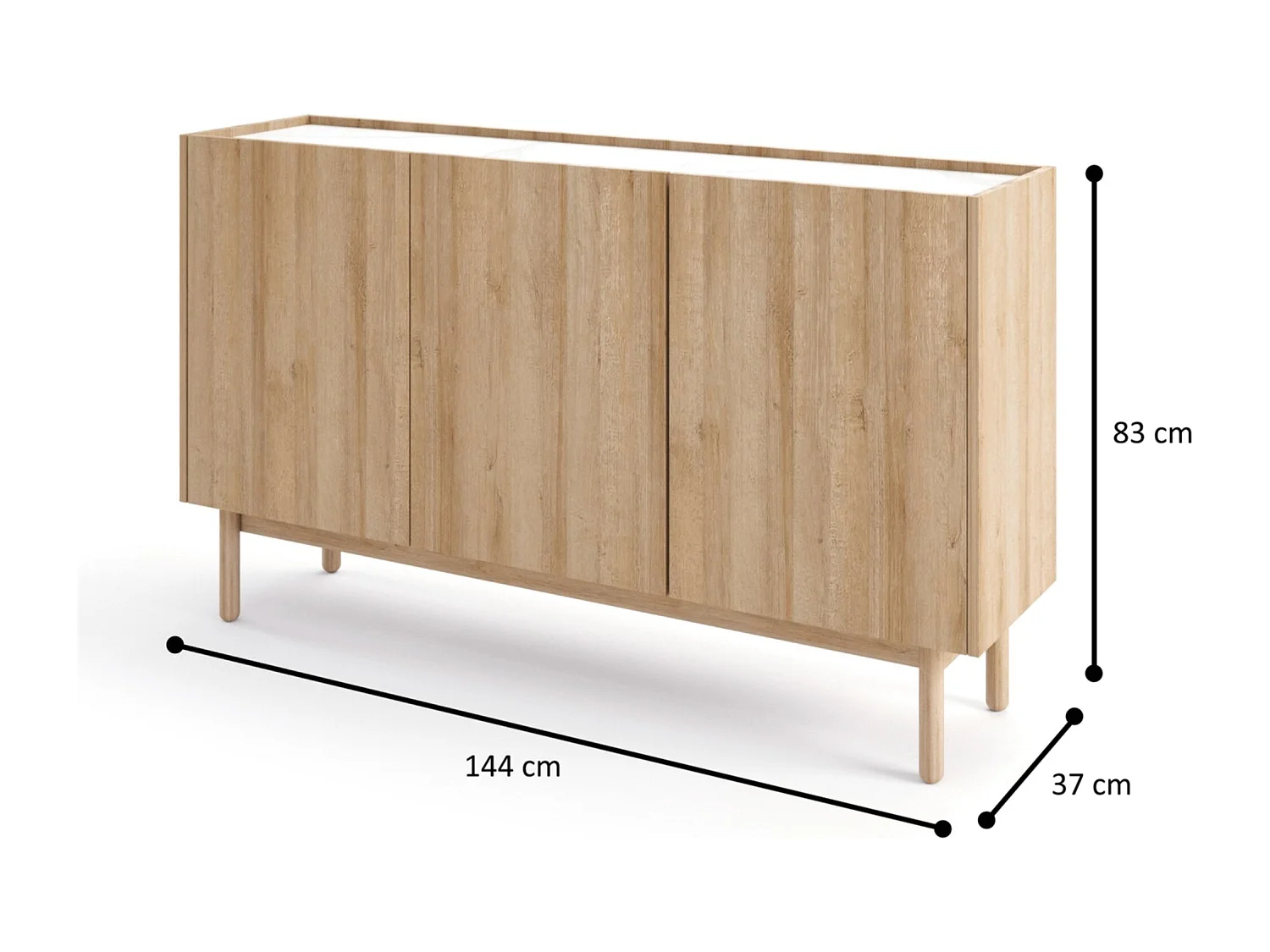 Buffet 3 portes en bois lamellé 144x83 cm