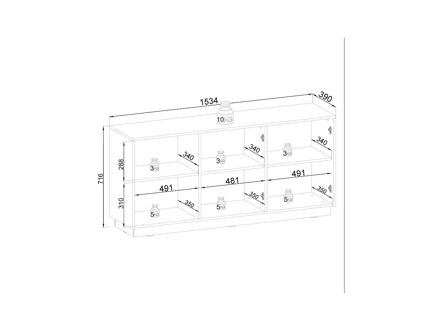 Buffet 3 portes en bois lamellé beige 154x72 cm