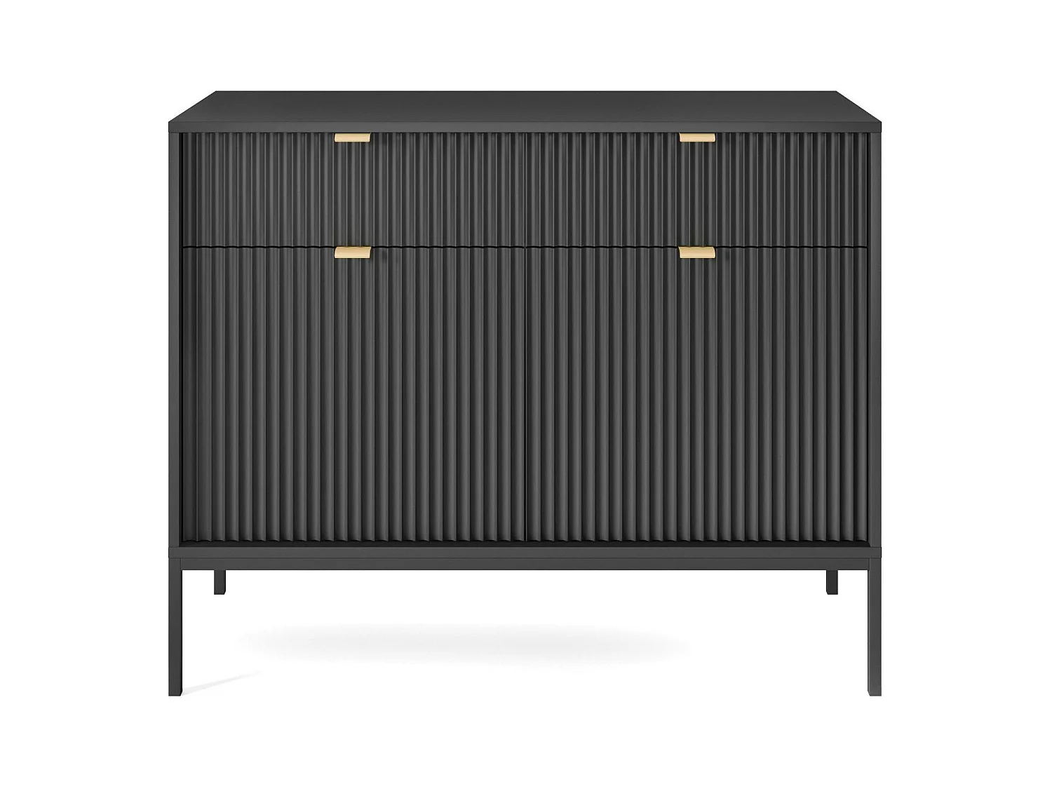 Buffet 2 portes, 2 tiroirs avec pieds en métal noir, 104x83 cm