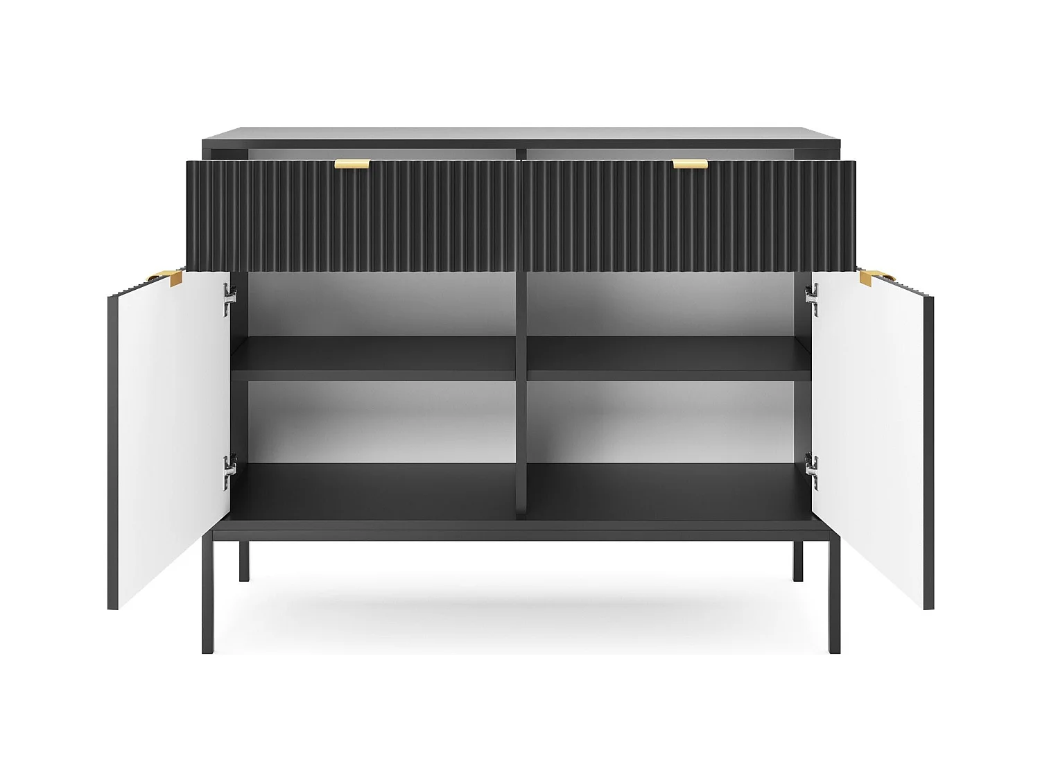 Buffet 2 portes, 2 tiroirs avec pieds en métal noir, 104x83 cm