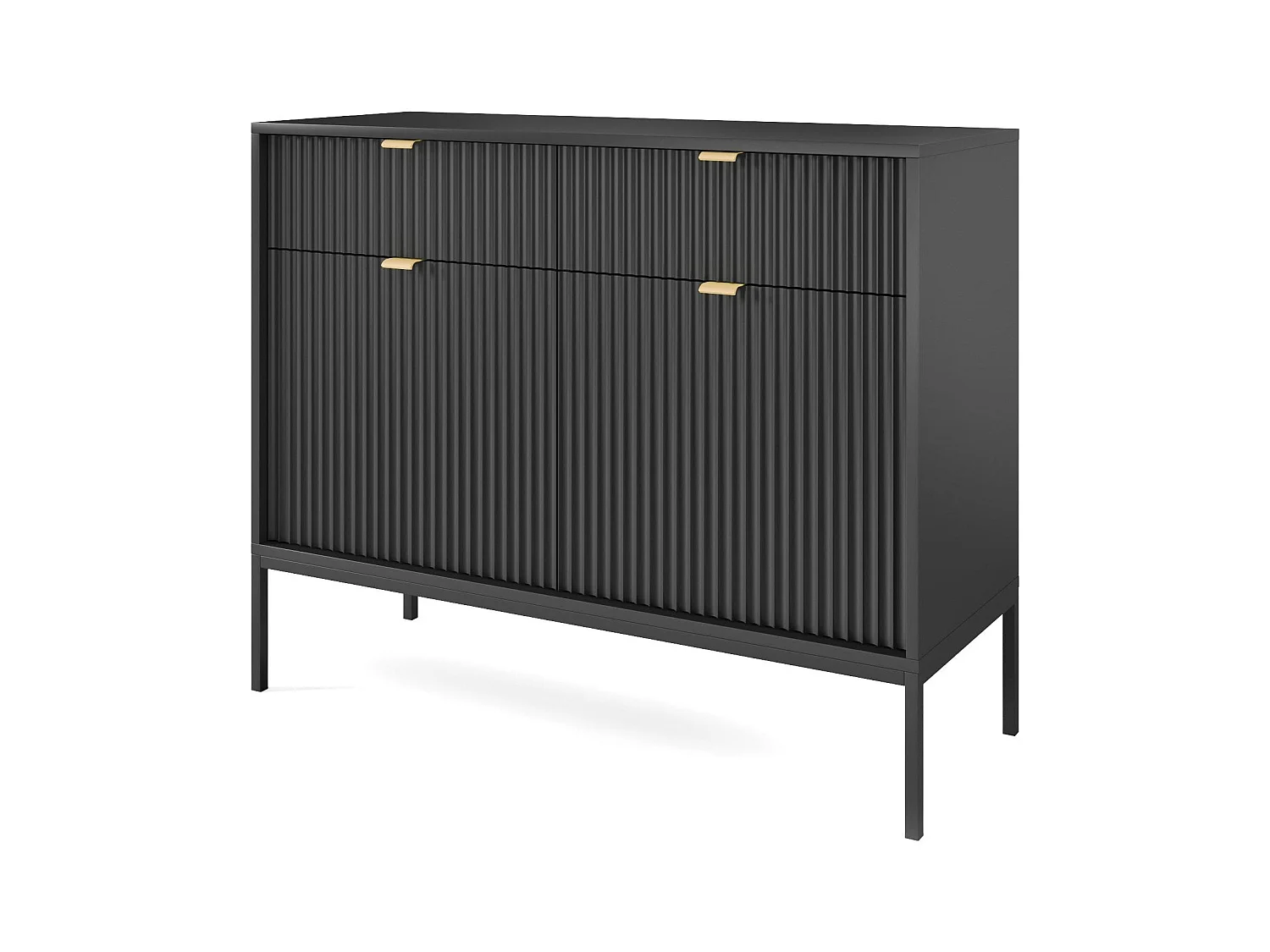Buffet 2 portes, 2 tiroirs avec pieds en métal noir, 104x83 cm
