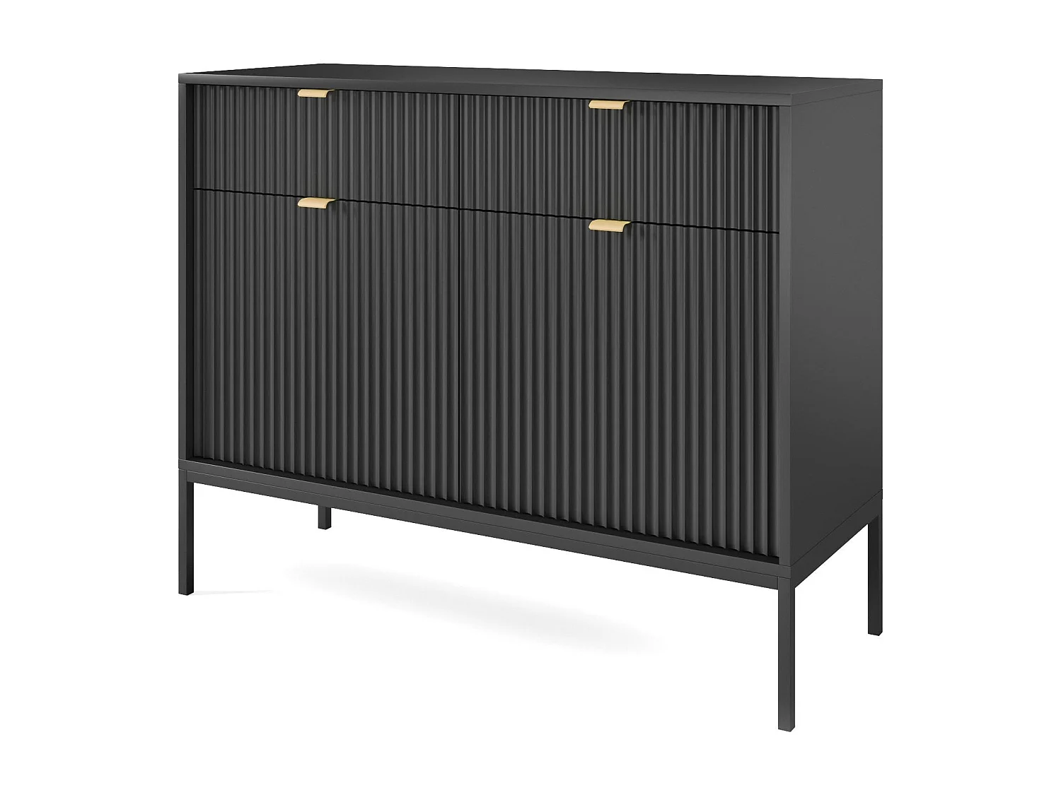 Buffet 2 portes, 2 tiroirs avec pieds en métal noir, 104x83 cm