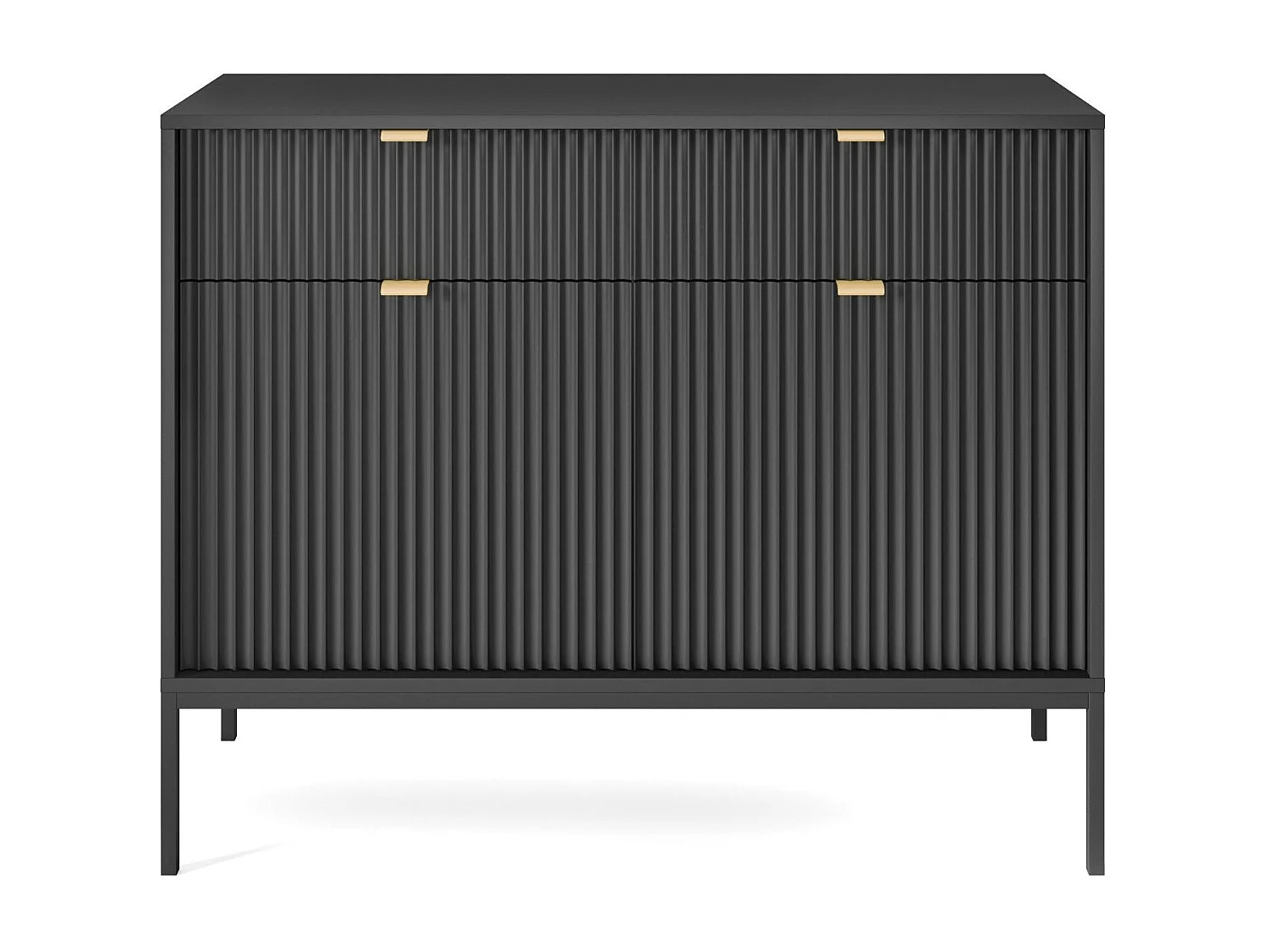 Buffet 2 portes, 2 tiroirs avec pieds en métal noir, 104x83 cm