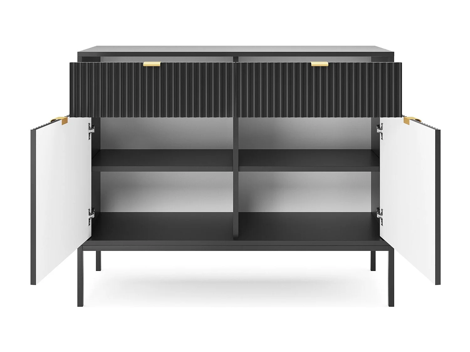 Buffet 2 portes, 2 tiroirs avec pieds en métal noir, 104x83 cm