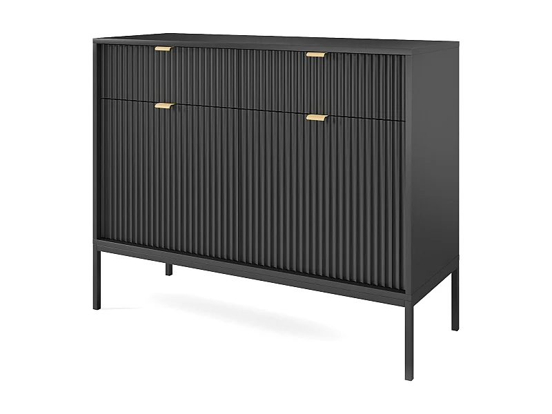 Buffet 2 portes, 2 tiroirs avec pieds en métal noir, 104x83 cm