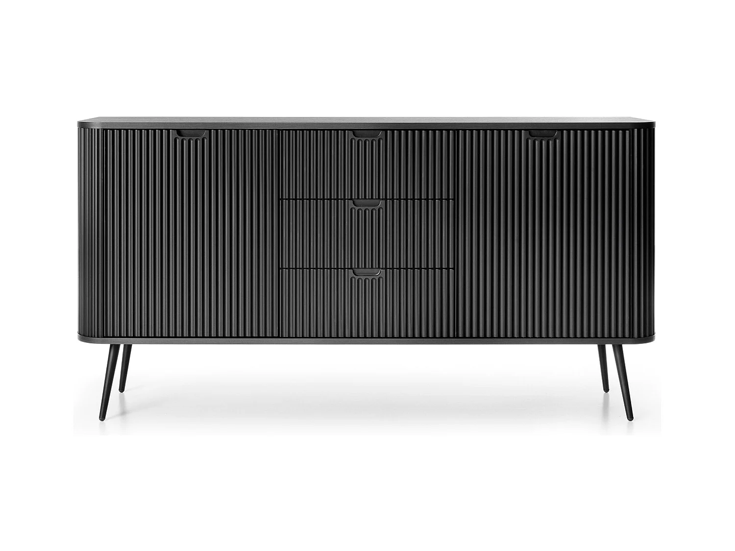 Sideboard mit 2 Türen und 3 Schubladen, mit schwarzen Metallfüßen, 168 x 87 cm