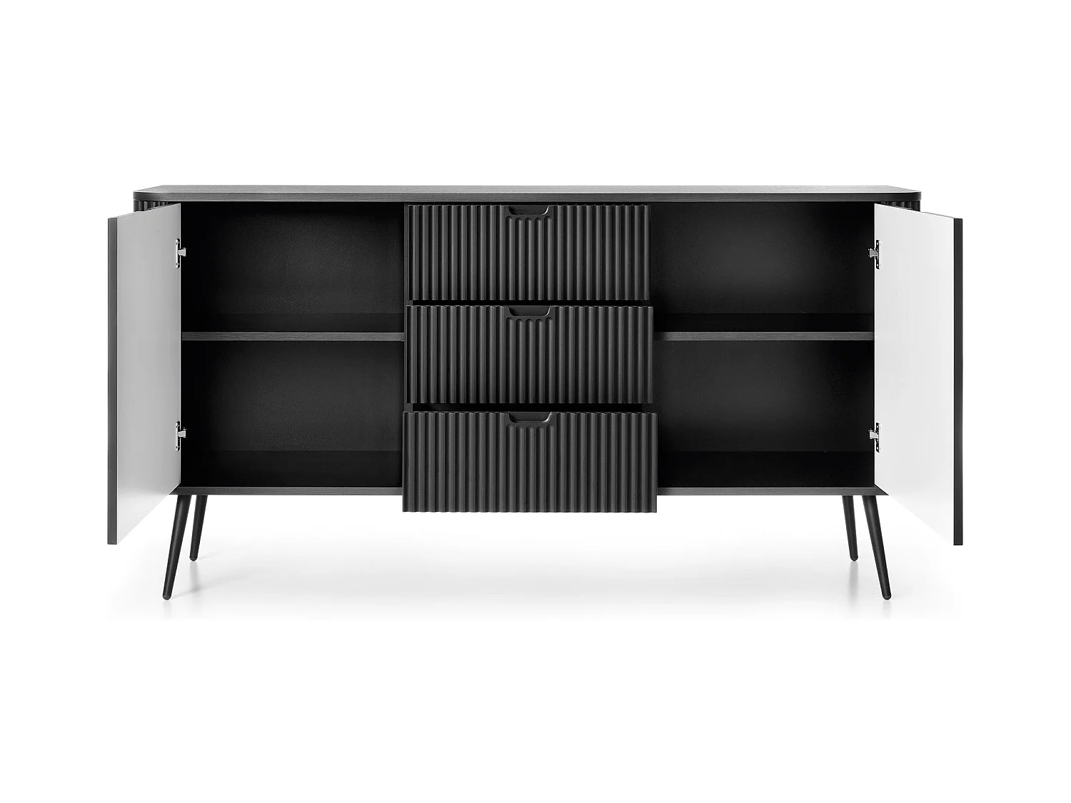 Sideboard mit 2 Türen und 3 Schubladen, mit schwarzen Metallfüßen, 168 x 87 cm