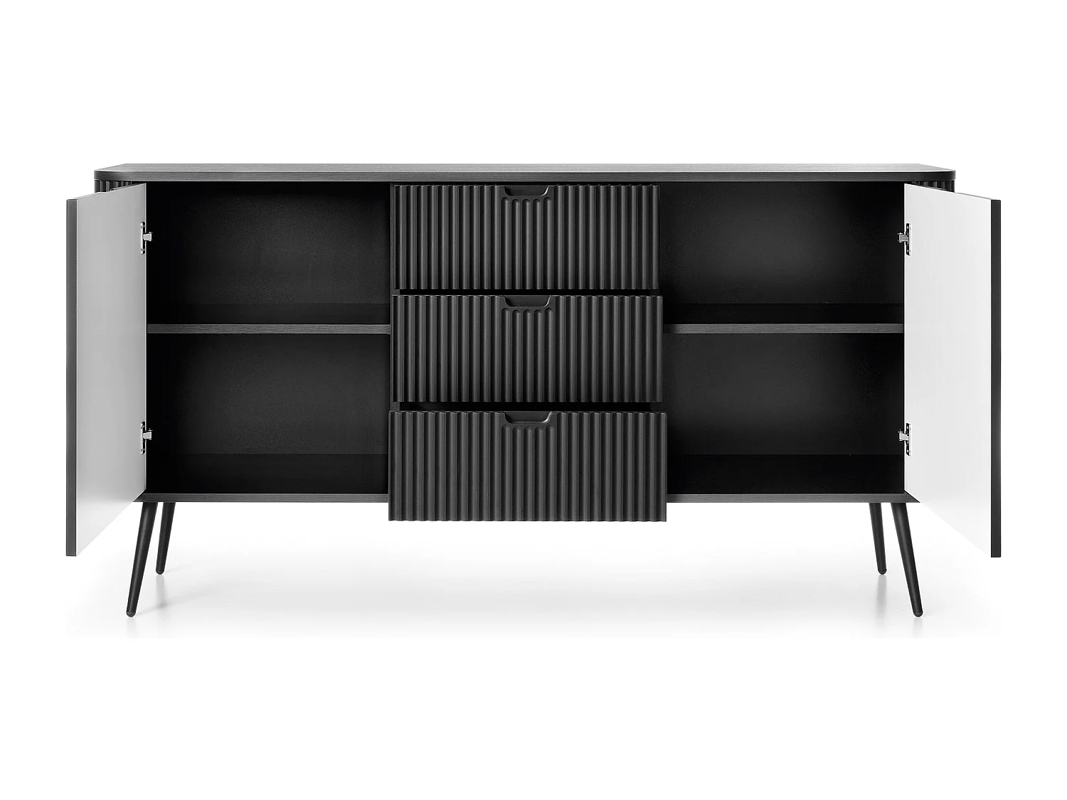 Buffet 2 portes, 3 tiroirs avec pieds en métal noir, 168x87 cm