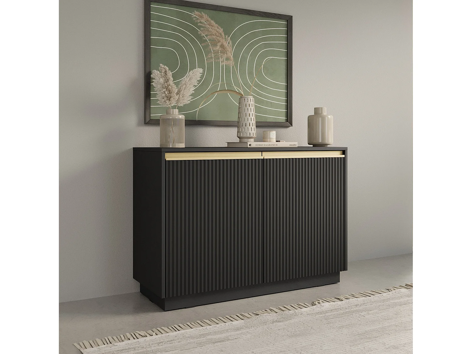 Buffet 2 portes en bois laminé noir 104x72 cm