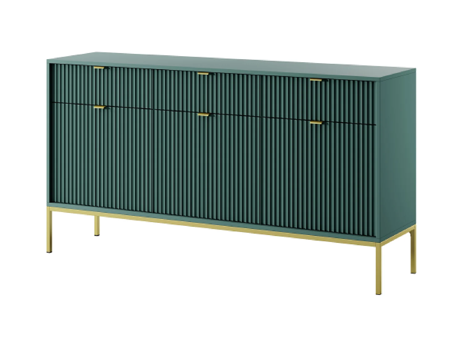 Buffet 3 portes, 3 tiroirs avec pieds en métal doré, 154x83 cm