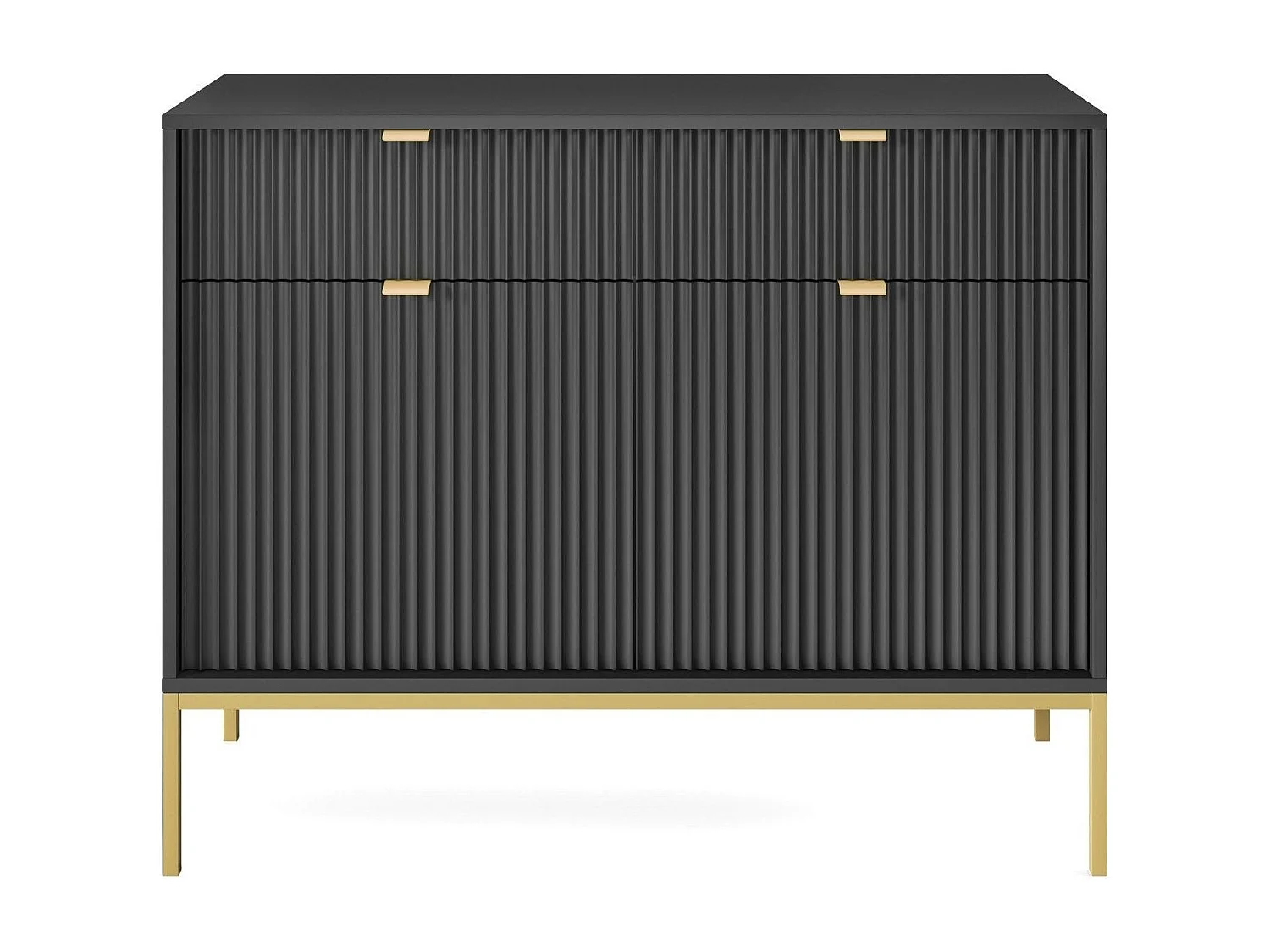 Buffet 2 portes, 2 tiroirs avec pieds en métal doré, 104x83 cm