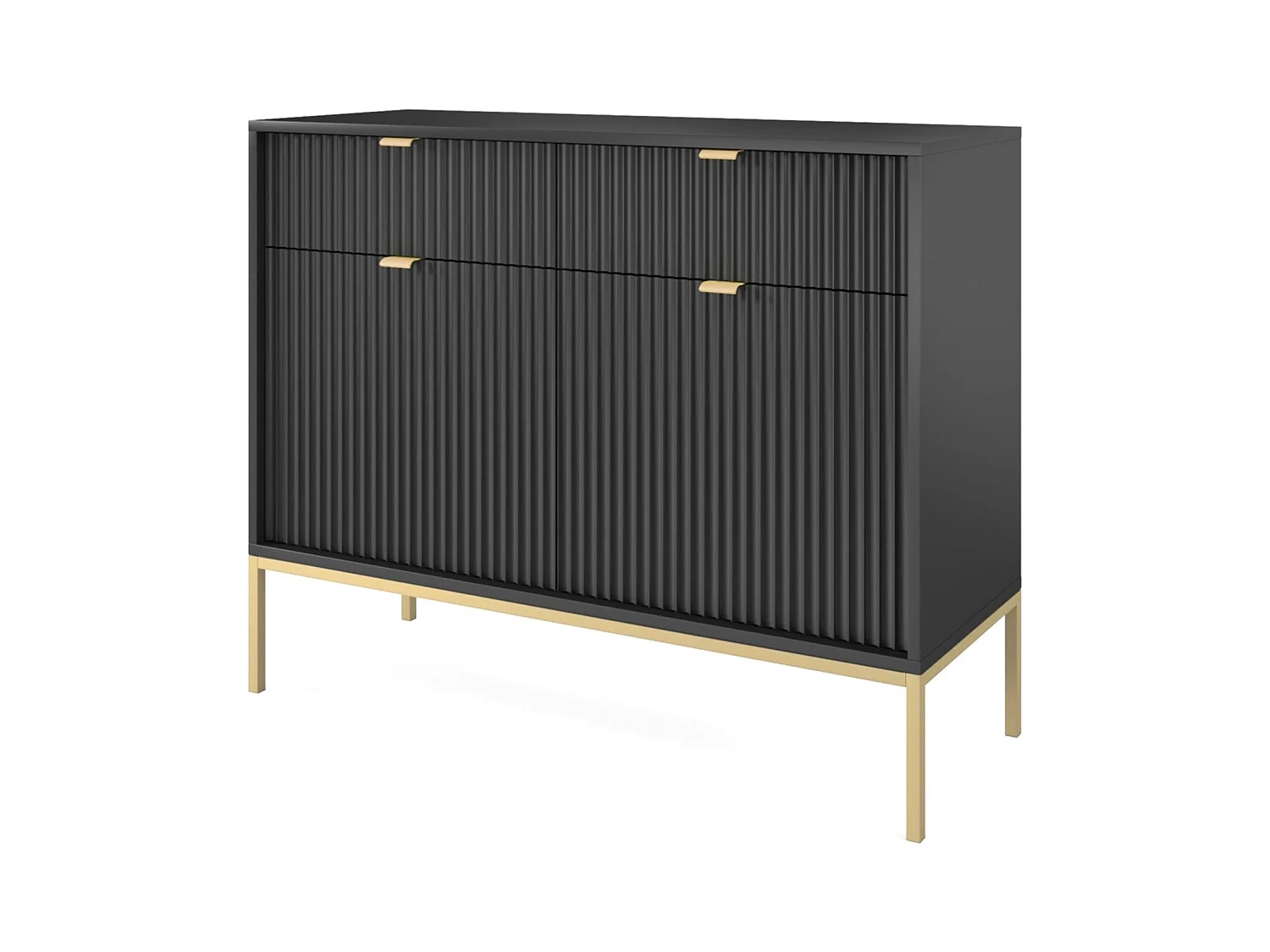 Buffet 2 portes, 2 tiroirs avec pieds en métal doré, 104x83 cm