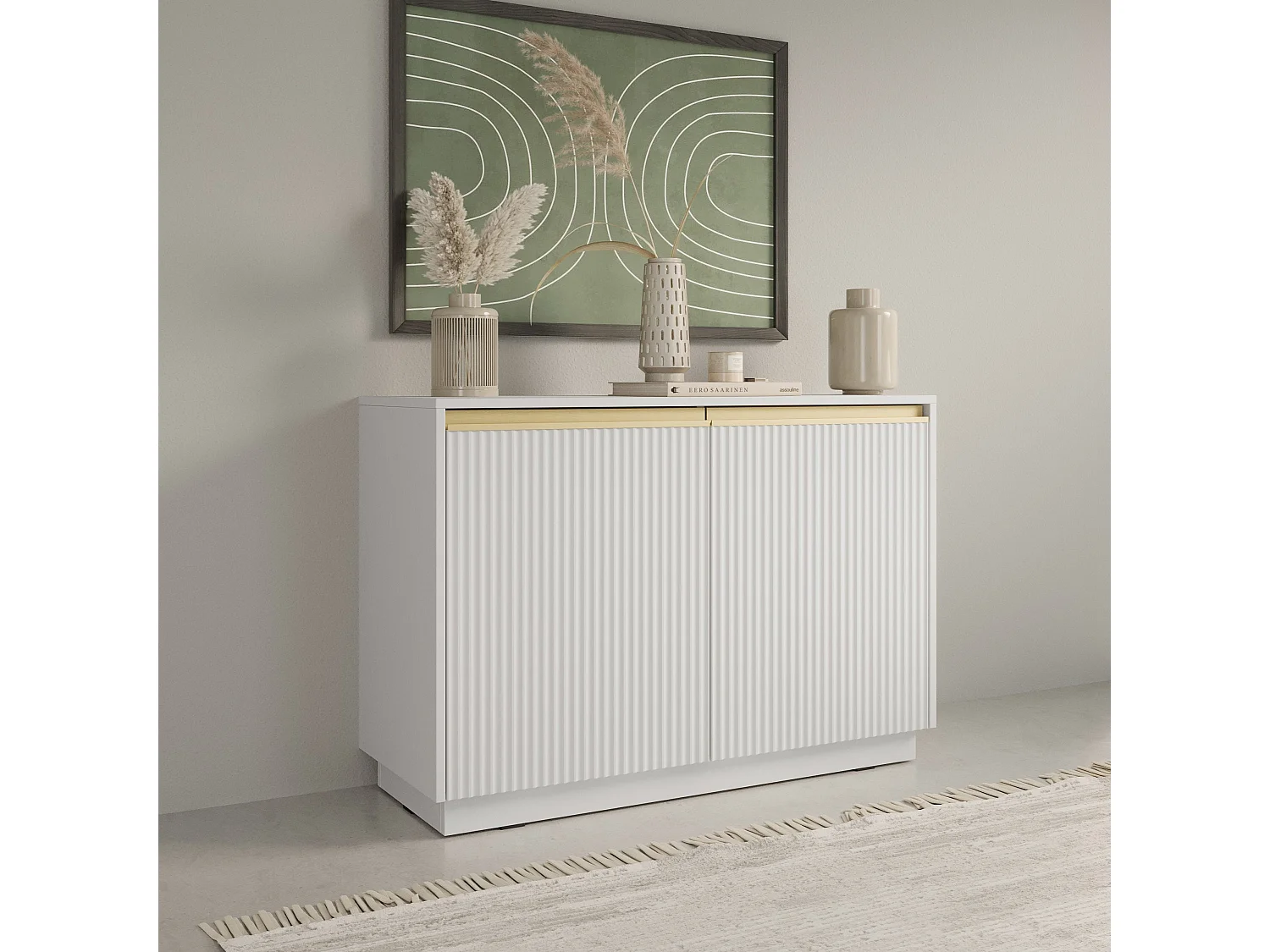 Buffet 2 deuren in hout lamellé blanco 104x72 cm
