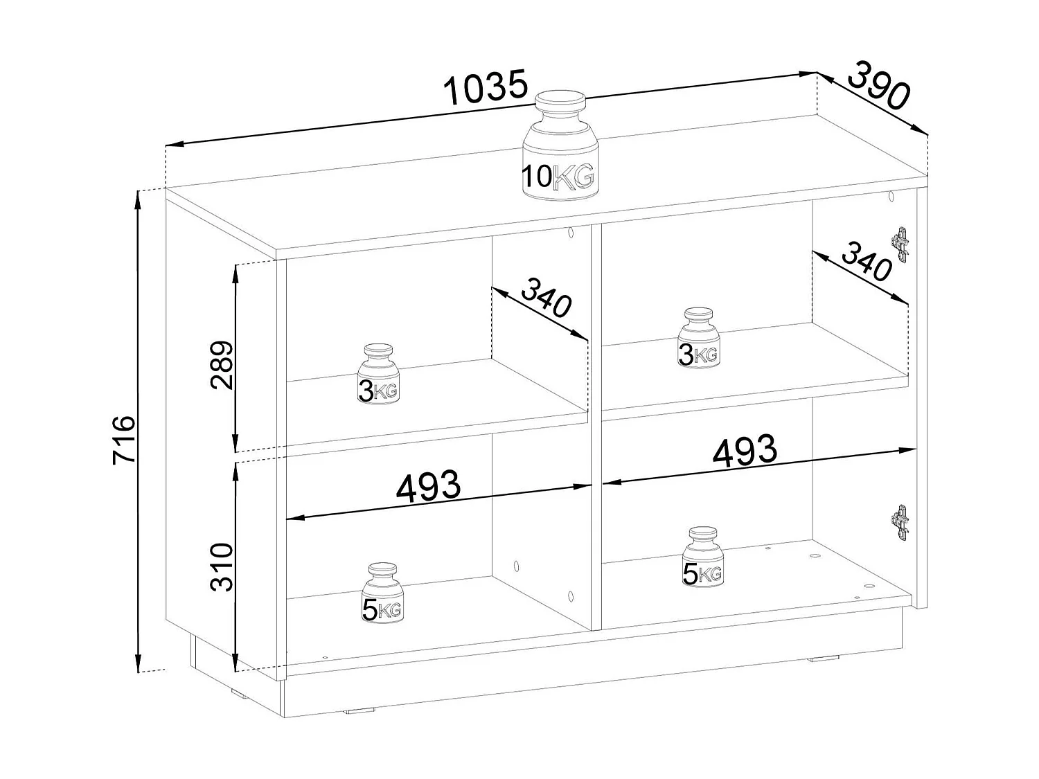 Buffet 2 deuren in hout lamellé blanco 104x72 cm