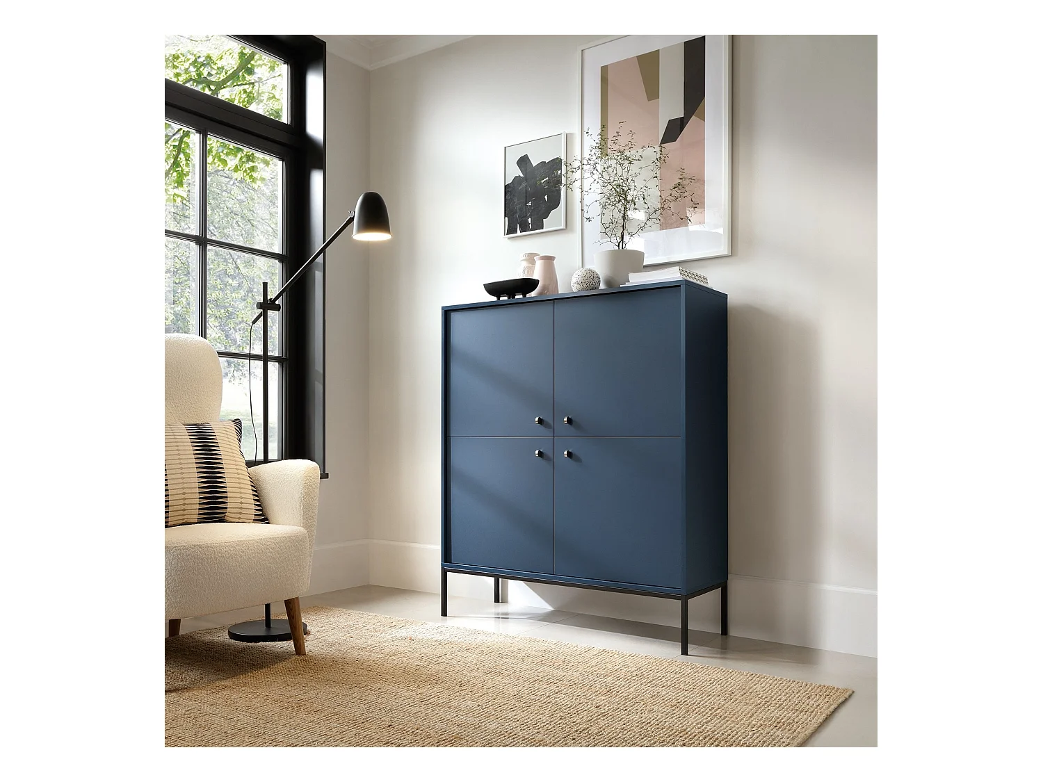 Buffet 4 portes avec pieds en métal noir 104x125 cm