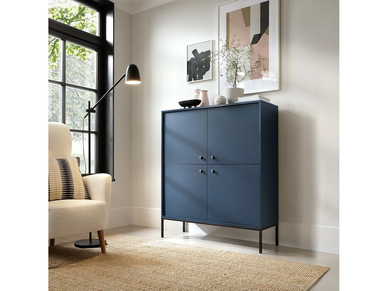 Buffet 4 portes avec pieds en métal noir 104x125 cm