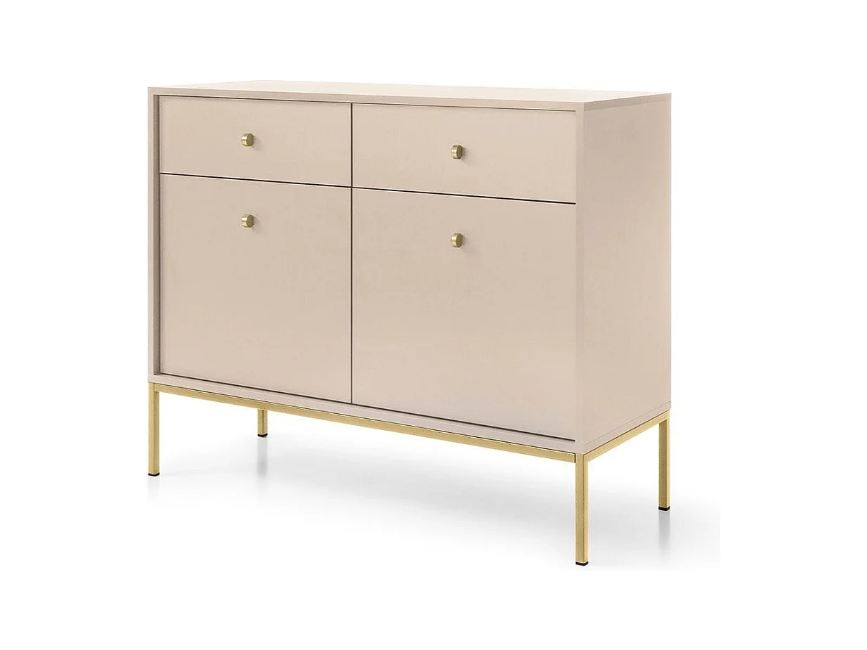 Buffet 2 portes, 2 tiroirs avec pieds en métal doré, 104x83 cm