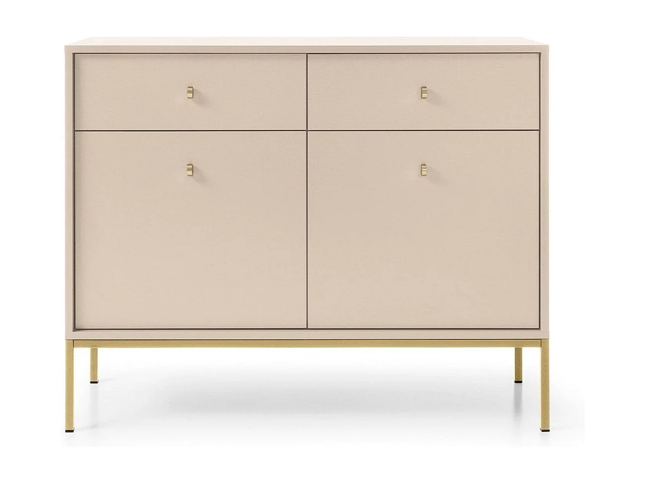 Buffet 2 portes, 2 tiroirs avec pieds en métal doré, 104x83 cm