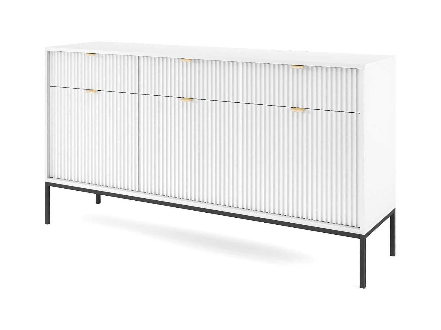 Buffetkast 3 deuren, 3 laden met zwarte metalen bladen, 154x83 cm