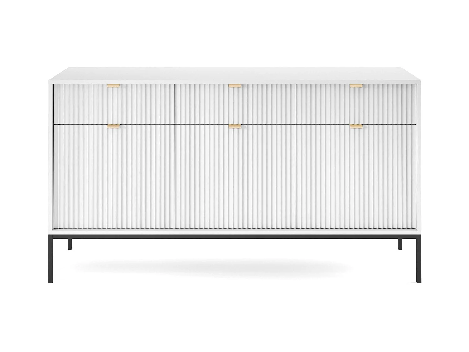 Buffetkast 3 deuren, 3 laden met zwarte metalen bladen, 154x83 cm