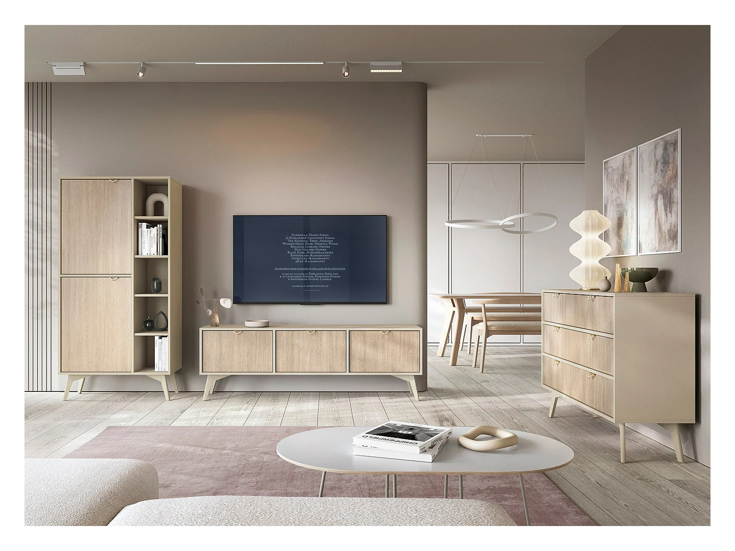 Buffet 2 portes avec 5 étagères ouvertes en bois lamellé, 80x160 cm