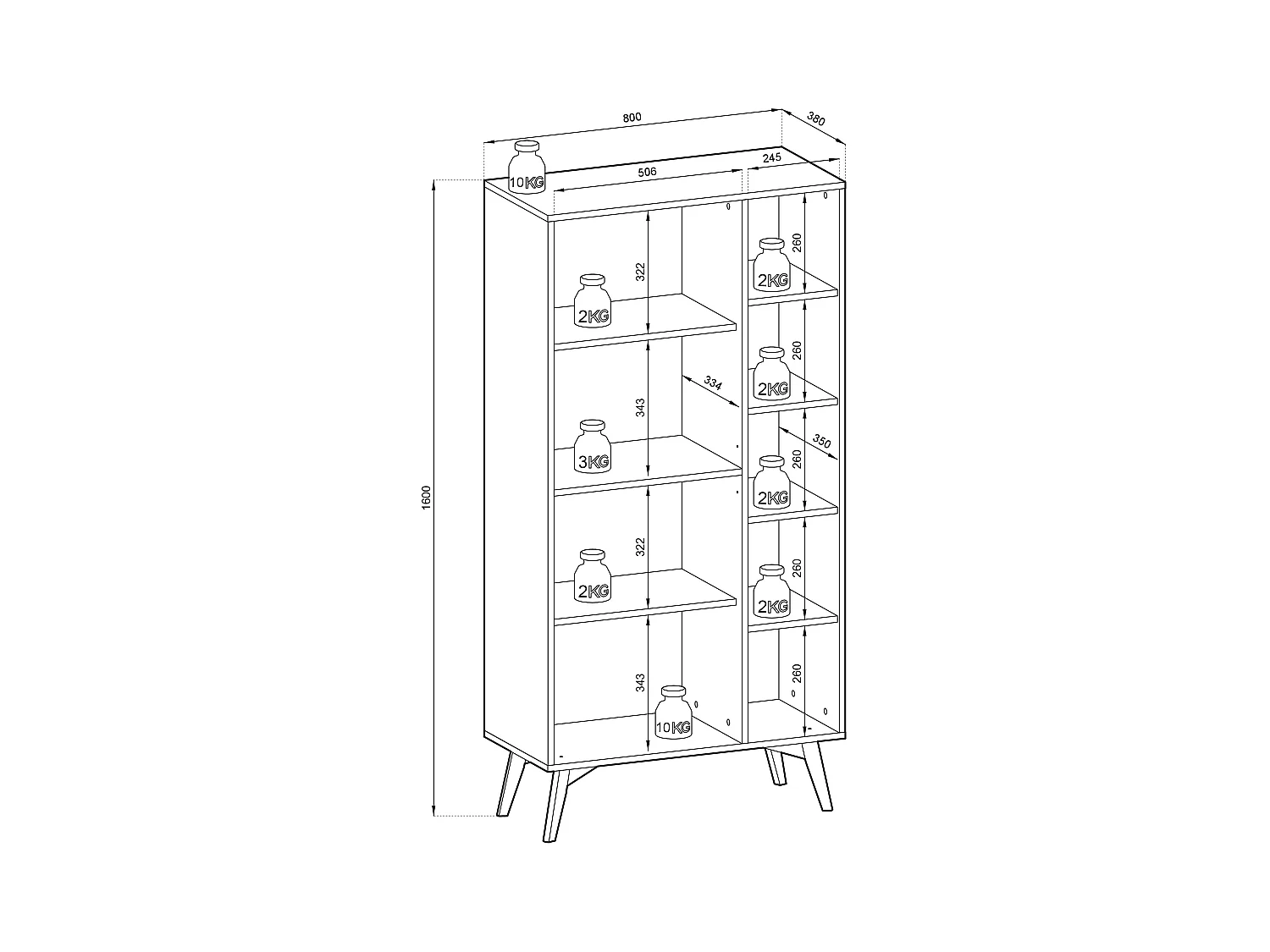 Buffet 2 portes avec 5 étagères ouvertes en bois lamellé, 80x160 cm