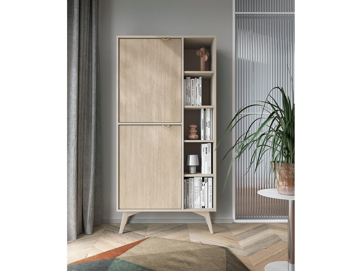 Aparador de 2 puertas con 5 estantes abiertos en madera laminada, 80x160 cm