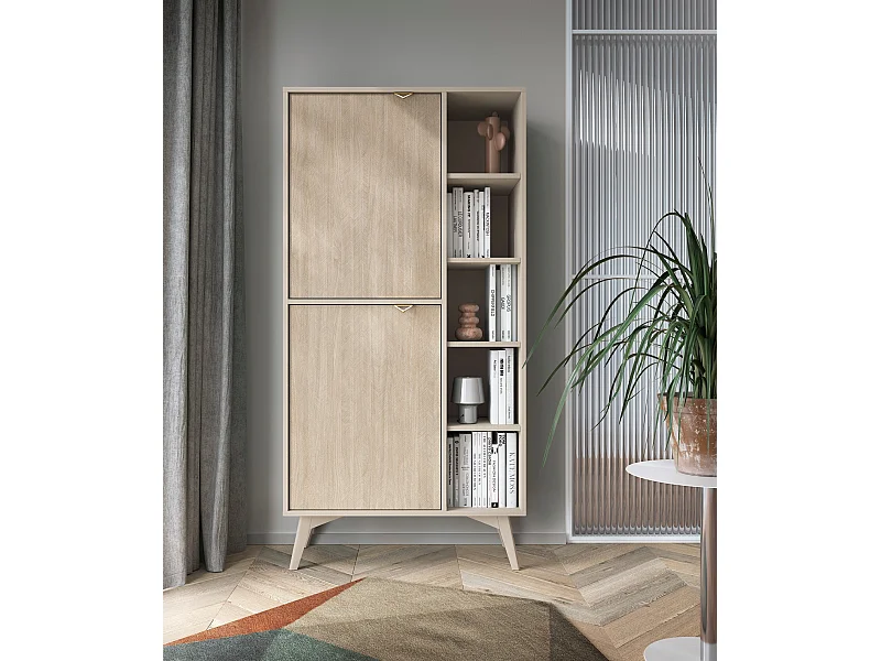 Aparador de 2 puertas con 5 estantes abiertos en madera laminada, 80x160 cm