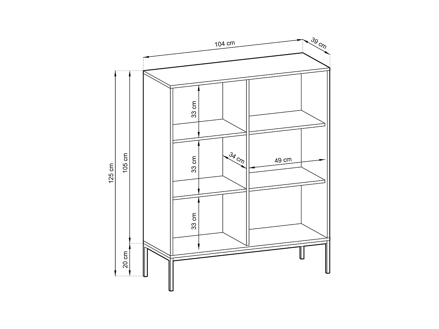 Credenza 2 ante con piedi in metallo nero 104x125 cm