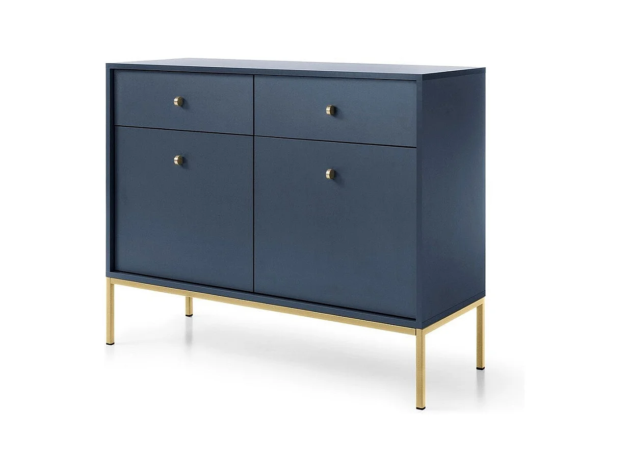 Buffet 2 portes, 2 tiroirs avec pieds en métal doré, 104x83 cm