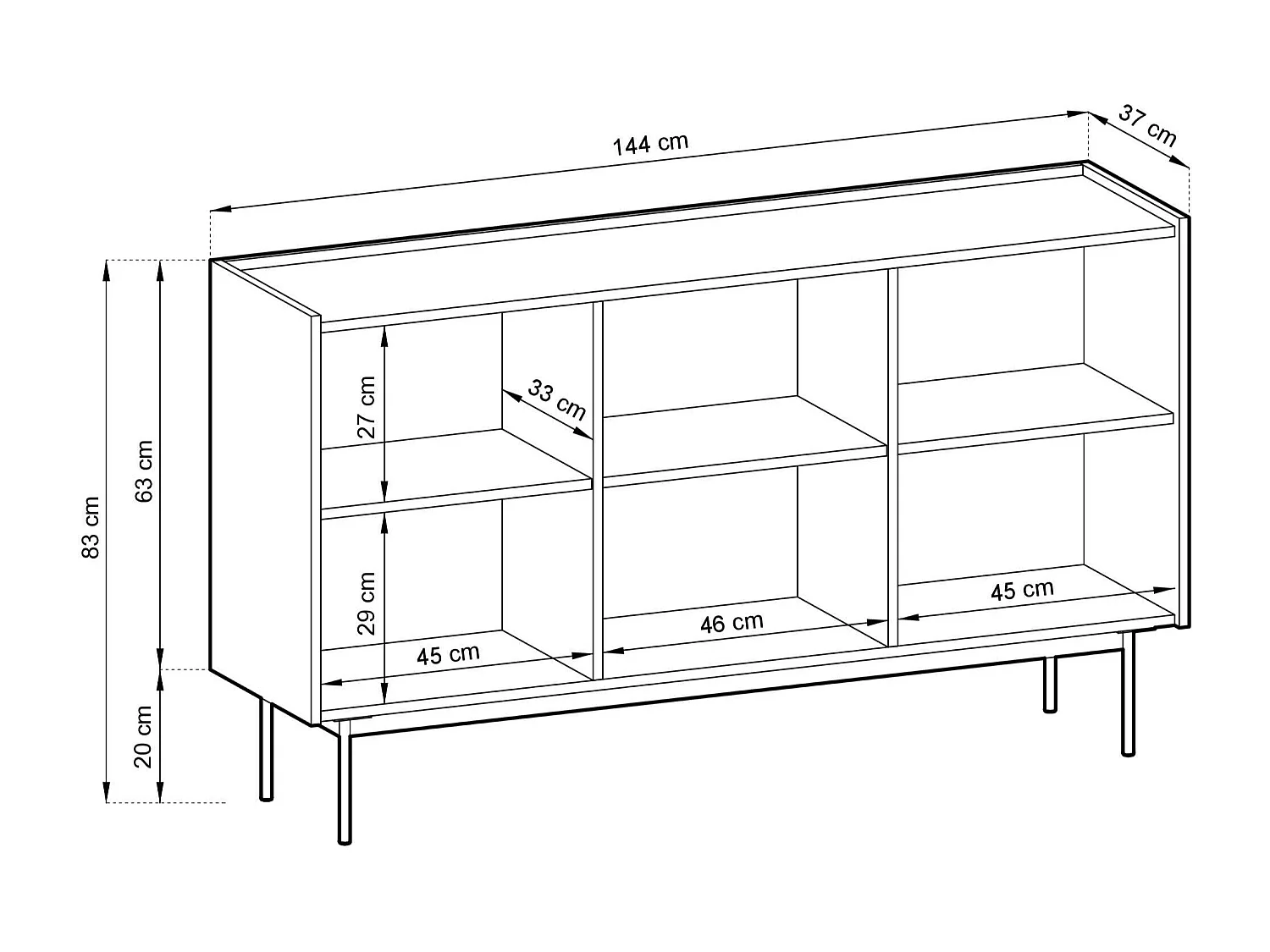 Buffet 3 portes en bois lamellé 144x83 cm
