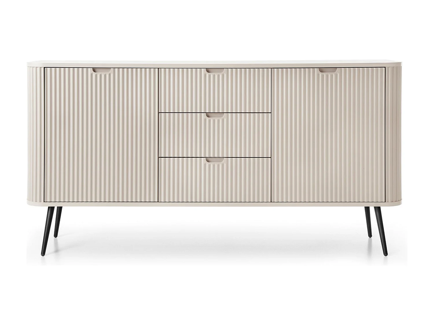 Buffet 2 portes, 3 tiroirs avec pieds en métal noir, 168x87 cm