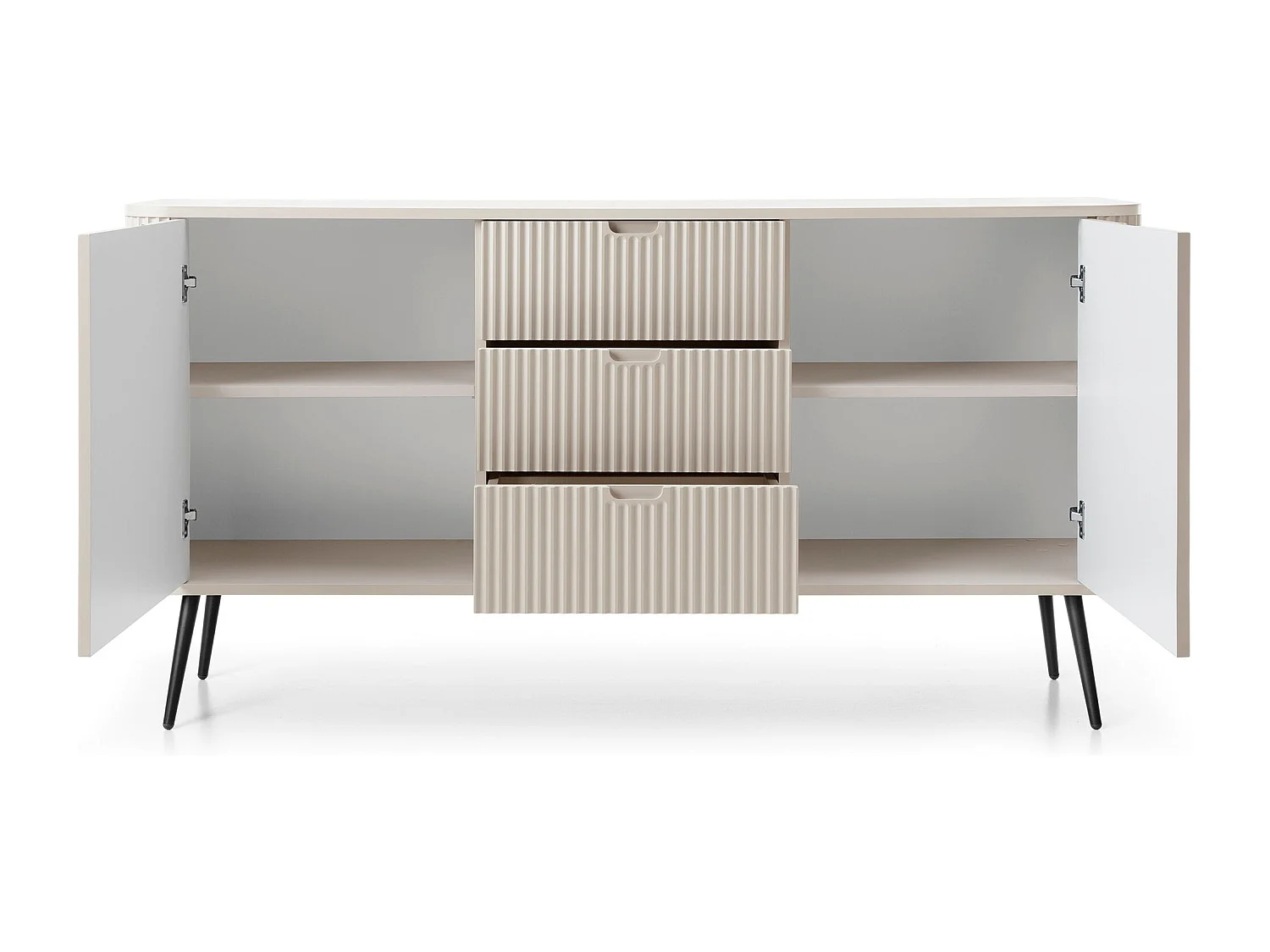 Buffet 2 portes, 3 tiroirs avec pieds en métal noir, 168x87 cm