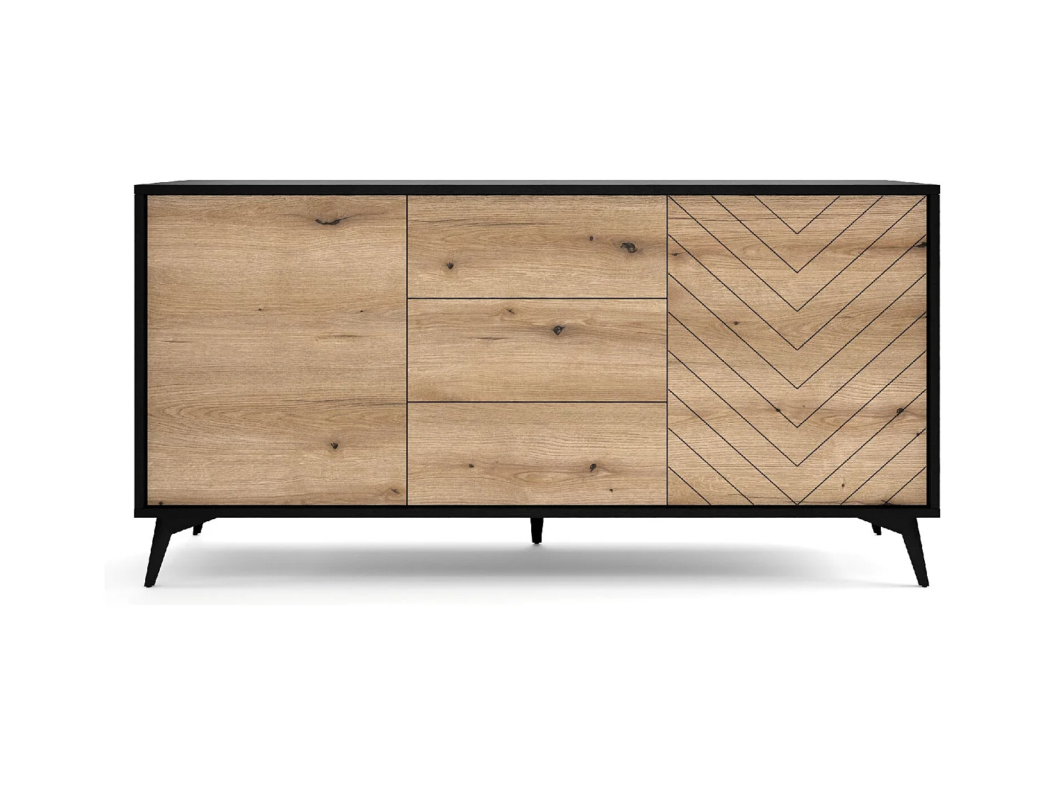 Buffet en bois lamellé-collé 2 portes et 3 tiroirs, 154x77 cm