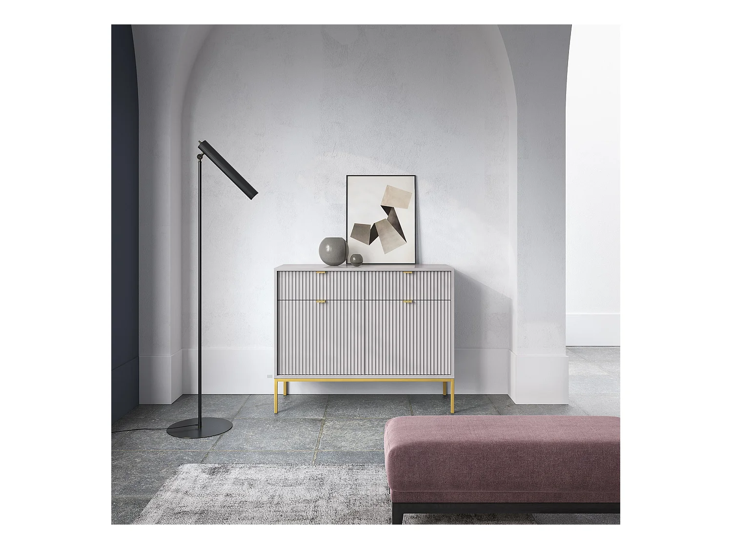 Buffetkast 2 deuren, 2 laden met gouden metalen vlakken, 104x83 cm