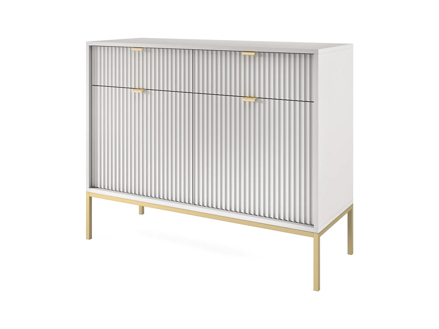 Buffet 2 portes, 2 tiroirs avec pieds en métal doré, 104x83 cm