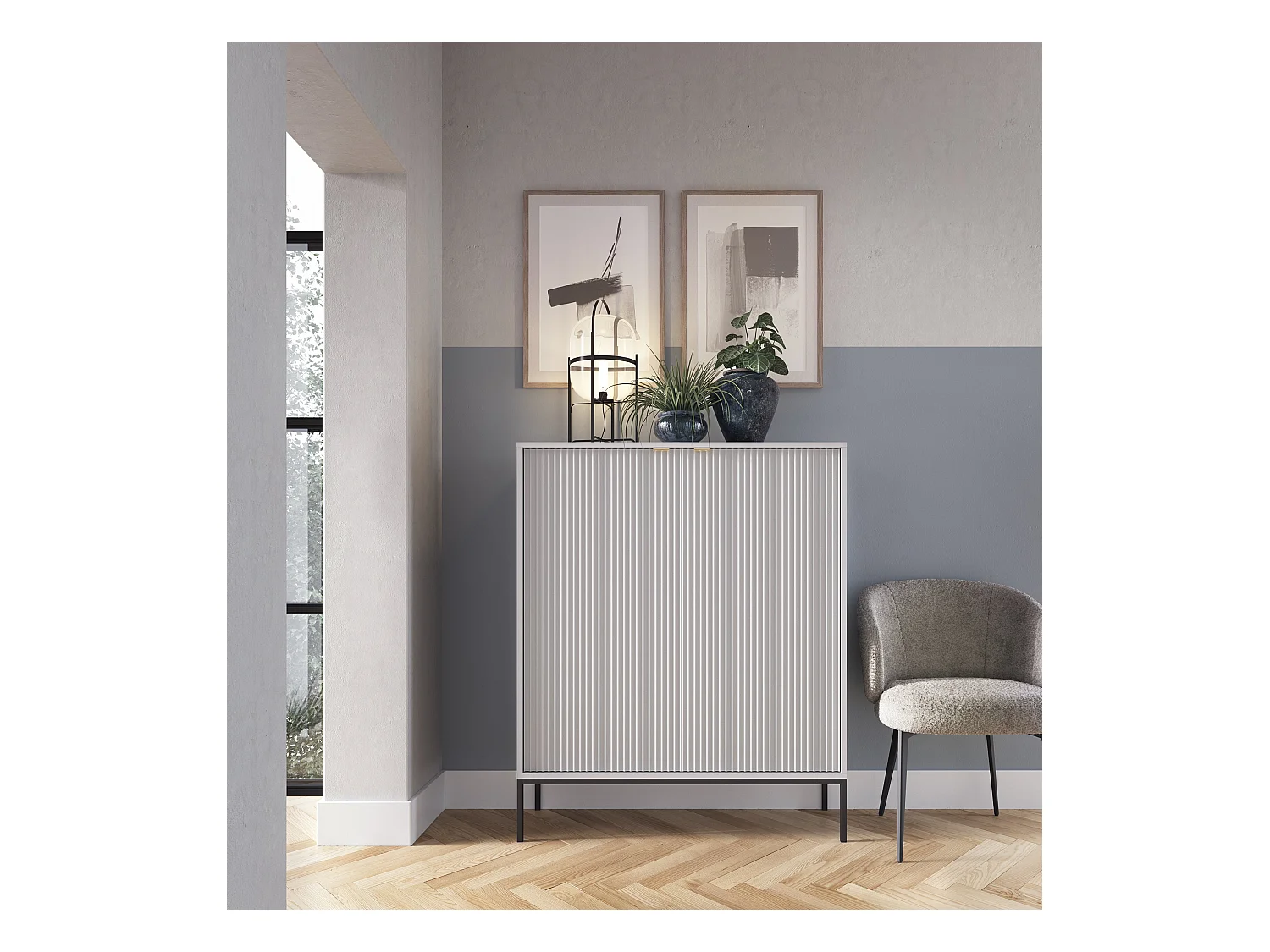 2-deurs buffet met zwarte metalen bladen 104x125 cm