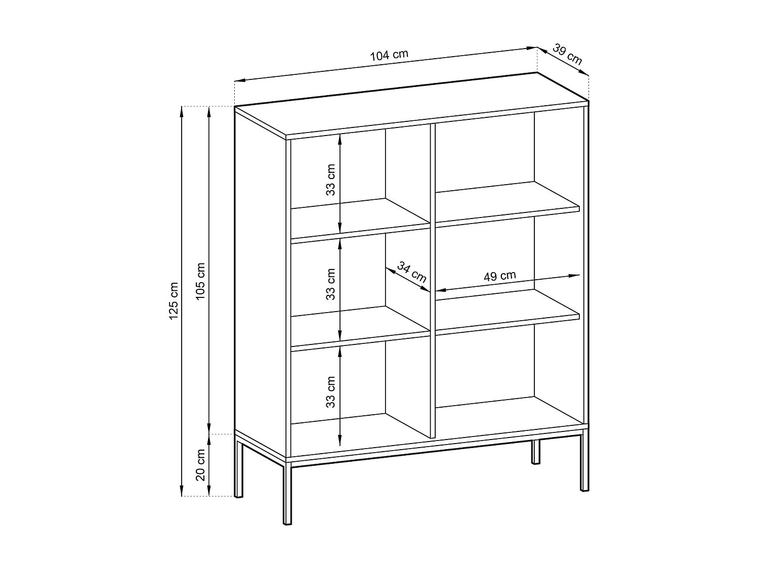 Credenza 2 ante con piedi in metallo nero 104x125 cm