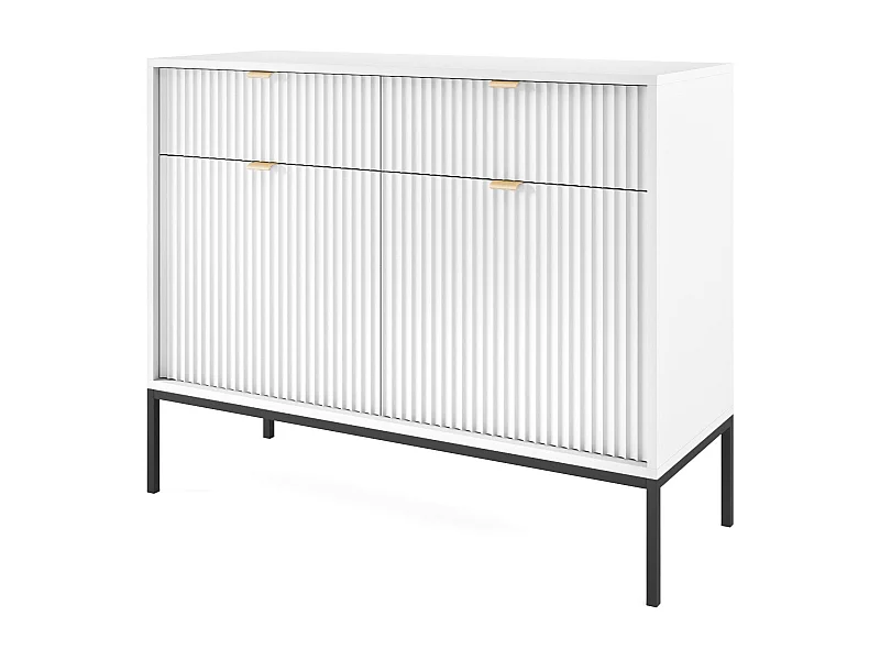 Sideboard mit 2 Türen und 2 Schubladen, mit schwarzen Metallfüßen, 104x83 cm