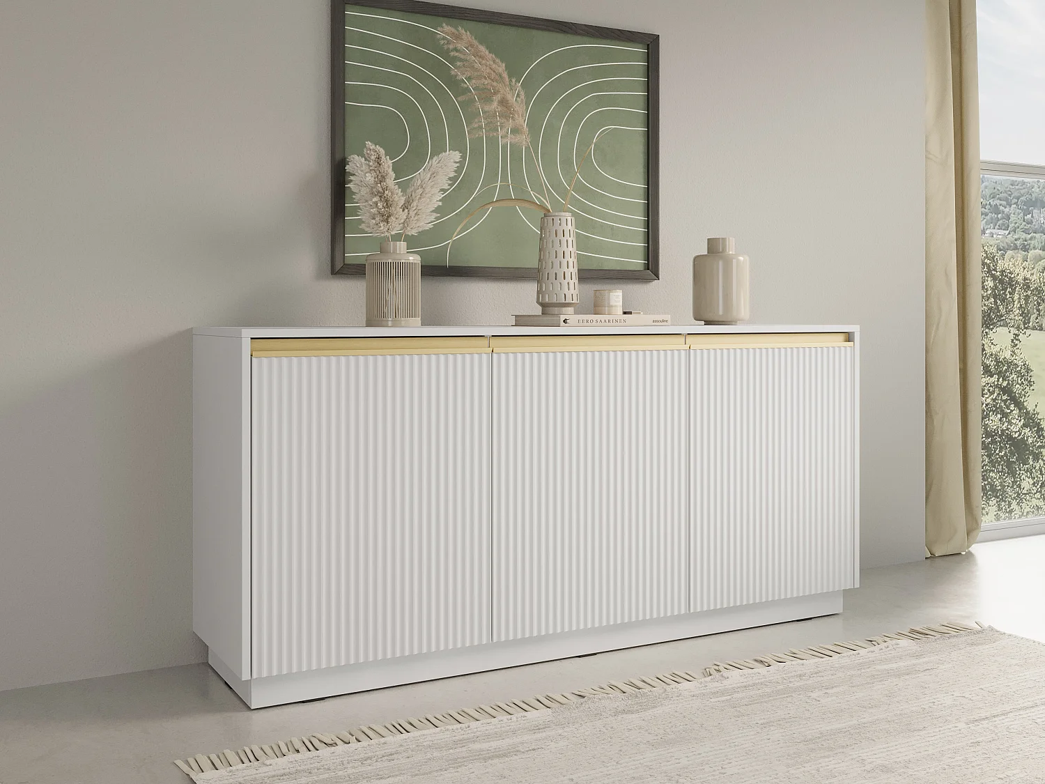 3-türiges Sideboard aus weißem Schichtholz 154x72 cm