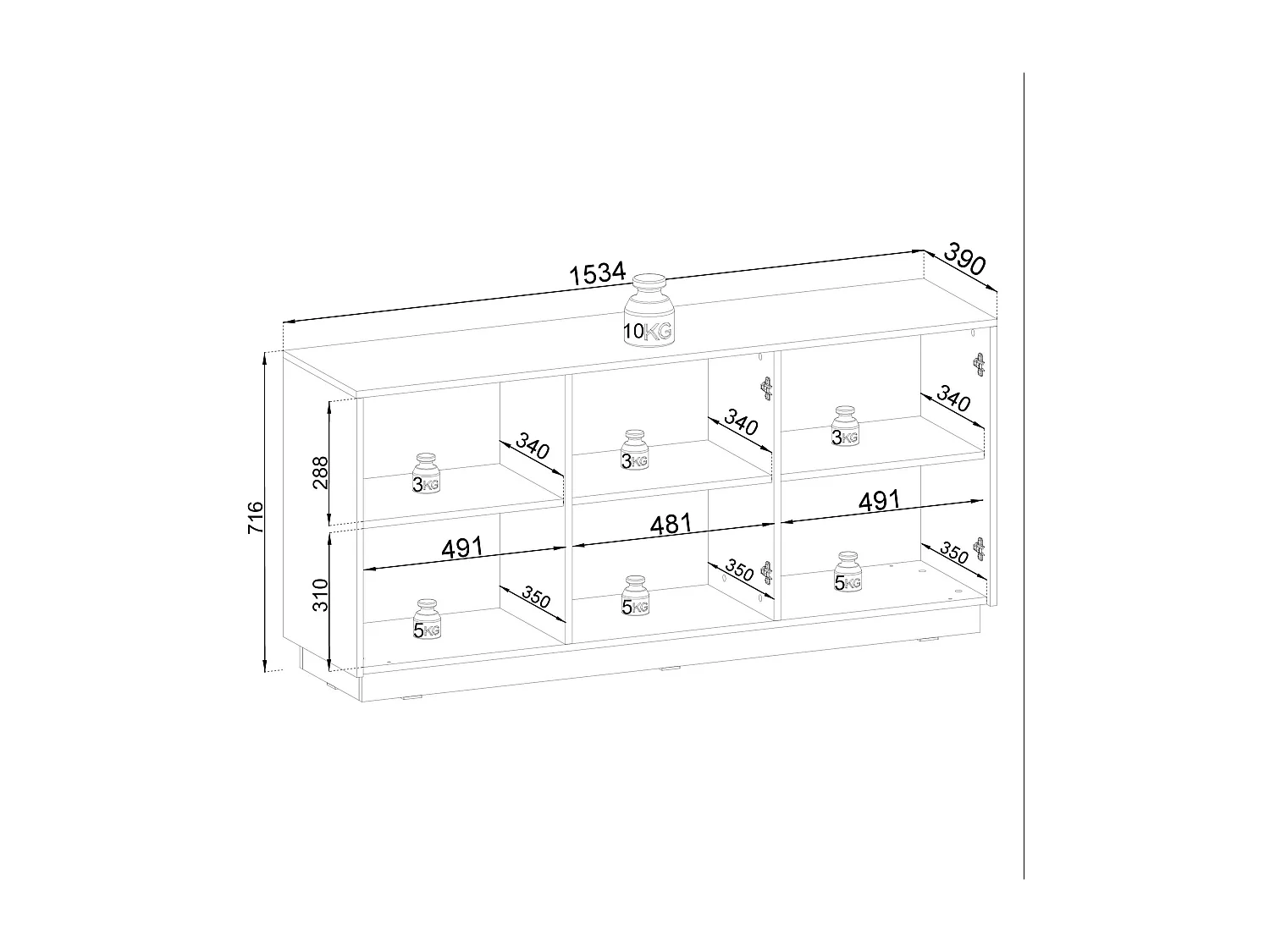 Madia 3 ante in legno laminato bianco 154x72 cm