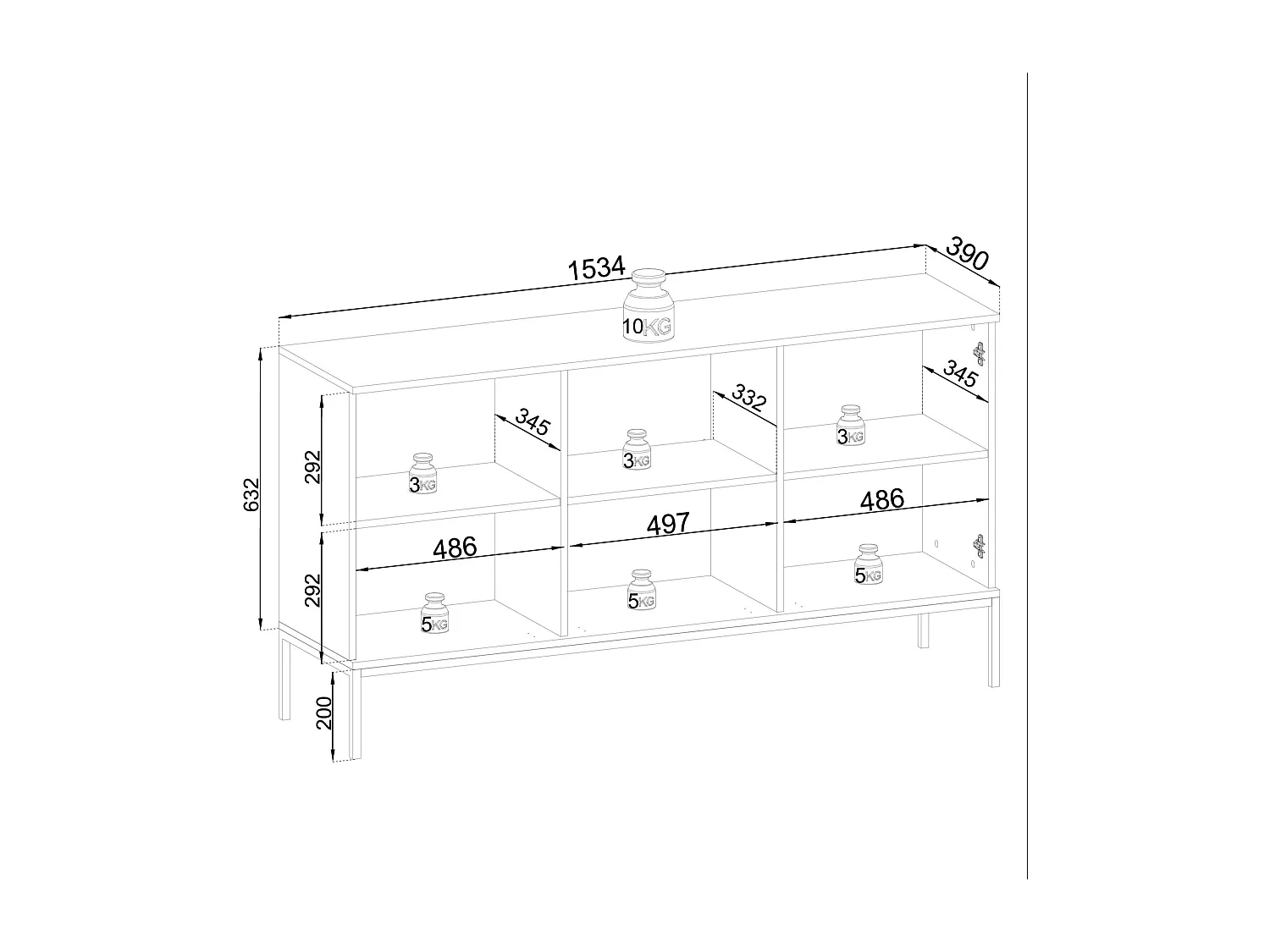 Buffet 3 portes avec LED intégrée, noir et chêne, 154x83 cm