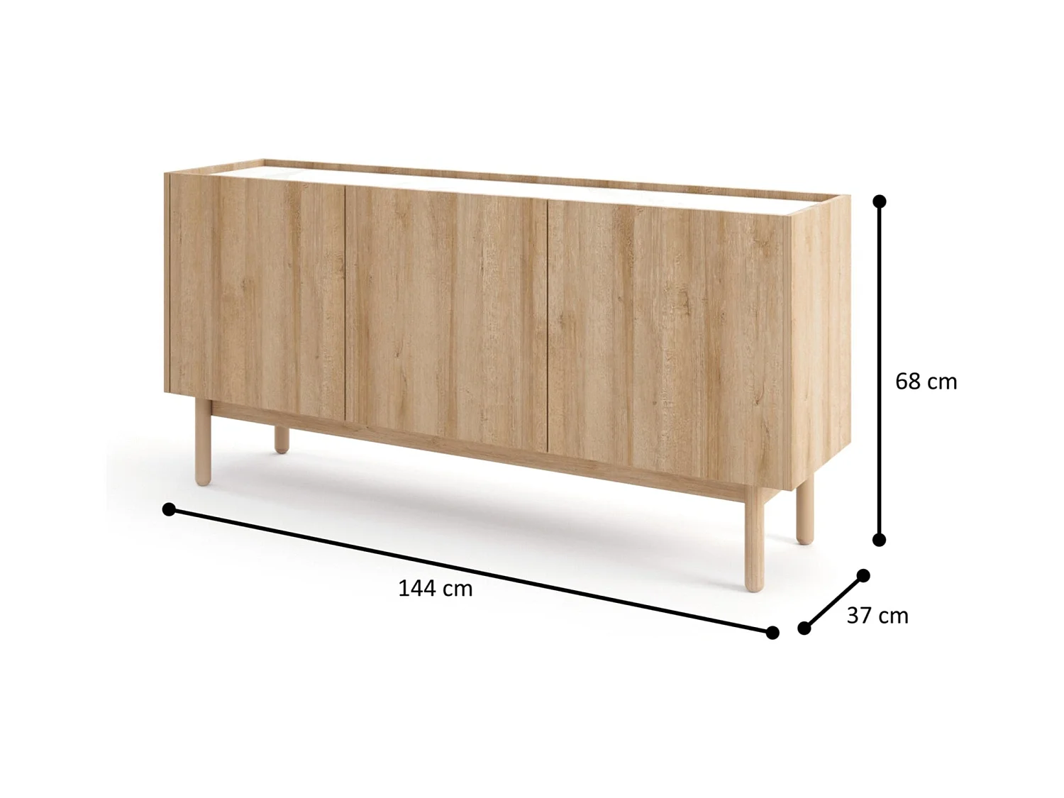 Buffet 3 portes en bois lamellé 144x68 cm