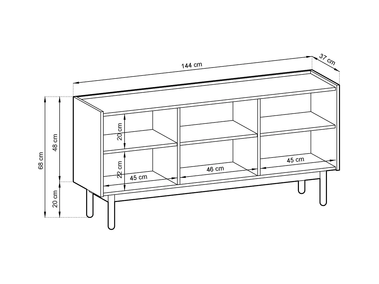 Buffet 3 portes en bois lamellé 144x68 cm