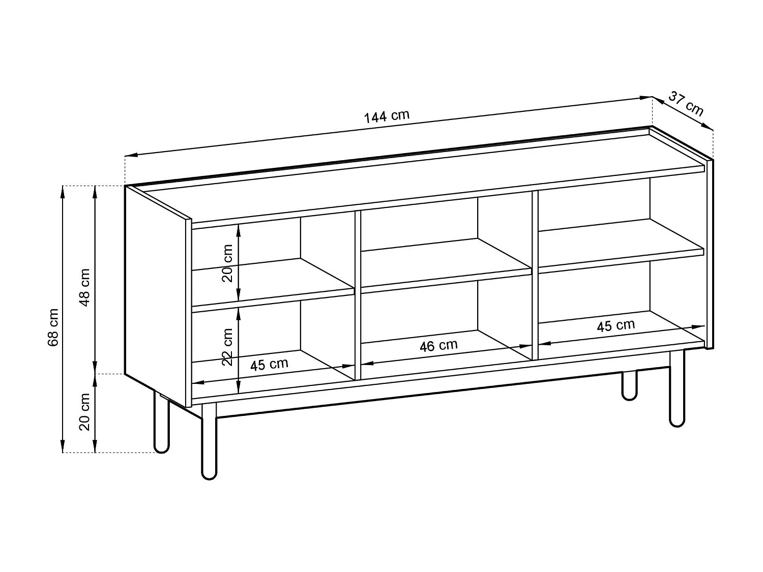 Buffet 3 portes en bois lamellé 144x68 cm
