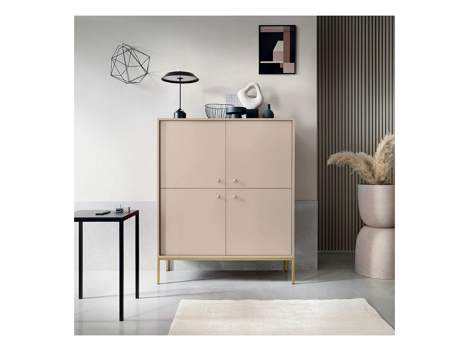 Buffet 4 portes avec pieds en métal doré 104x125 cm