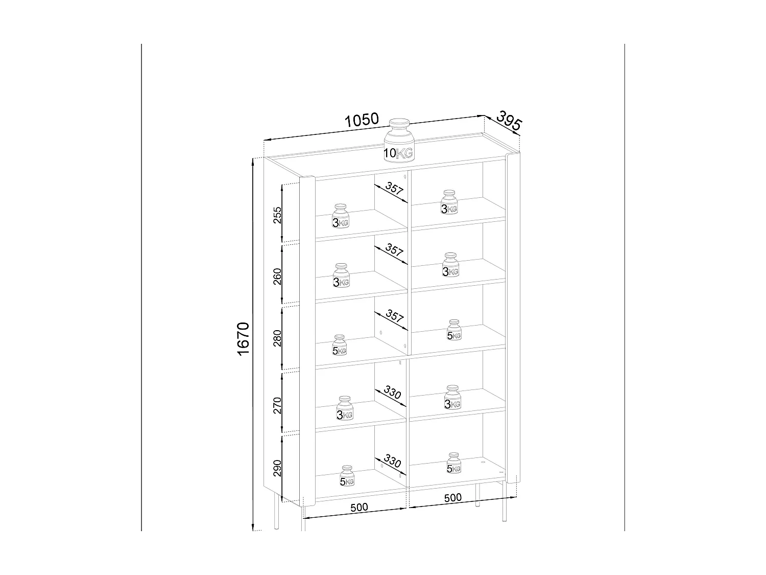 Buffet 2 portes en bois stratifié noyer et cachemire 105x167 cm