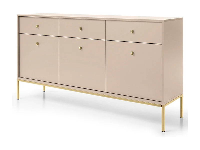 Buffet 3 portes, 3 tiroirs avec pieds en métal doré, 154x83 cm