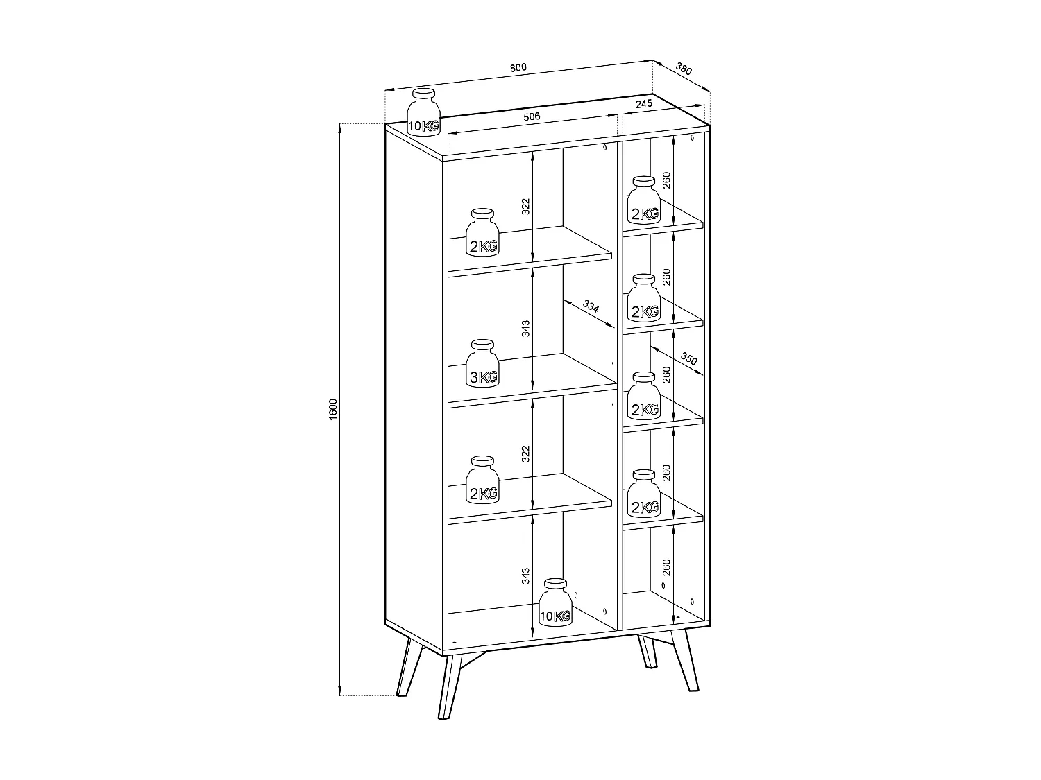 Buffet 2 deuren met 5 étagères étagères in gelamelleerd hout, 80x160 cm